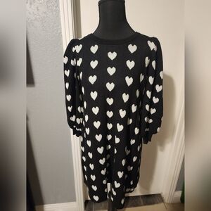 Girl's XL Poppies and Roses Black and white heart sweater dress